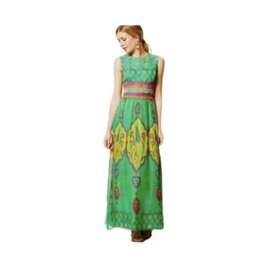 Anthropologie Sz 4 HEMANT & NANDITA Mintzita Embroidered Silk Maxi